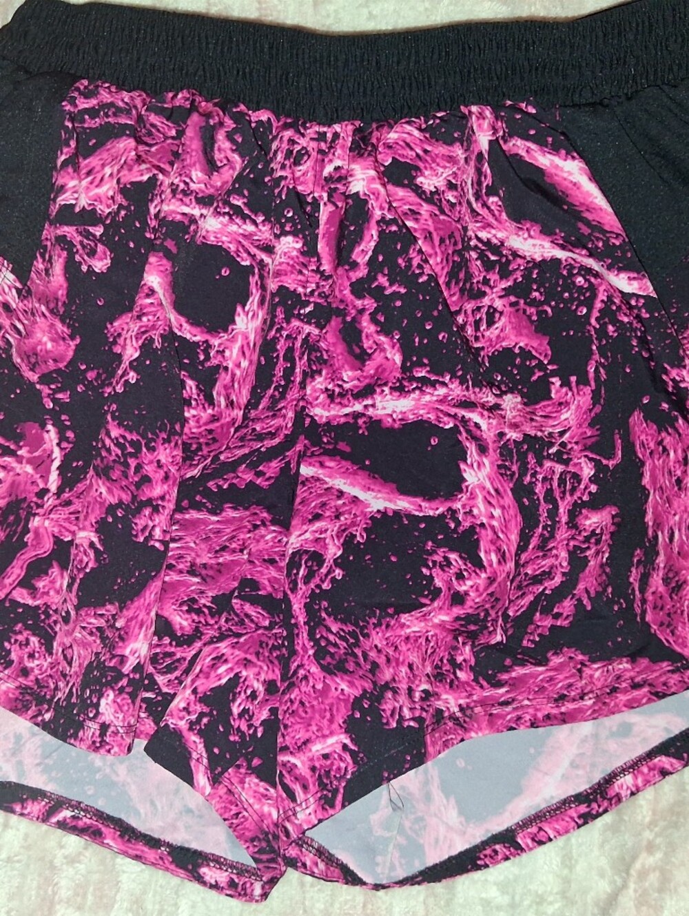 Women’s Black & Hot Pink Printed Athletic Shorts